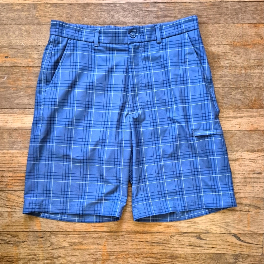 Pebble Beach Collection Men's Blue Plaid Golf Shorts - 32